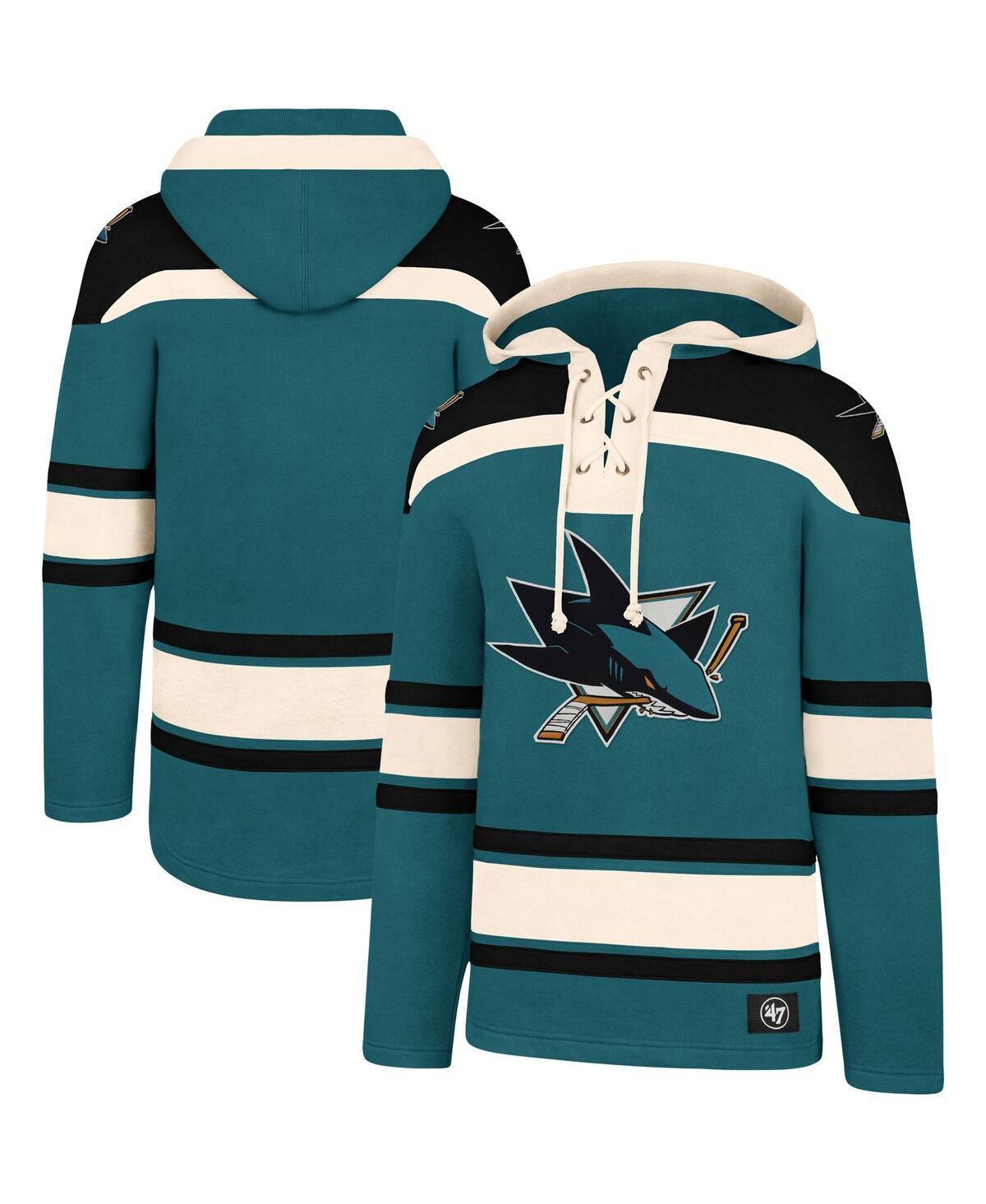 Men's '47 Teal/Black San Jose Sharks Superior Lacer Pullover Hoodie, Size: Small, Sks Blue Product Image