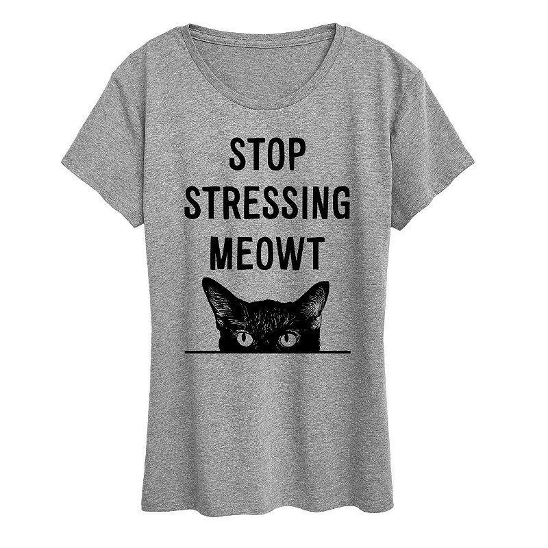 Womens Stop Stressing Meowt Graphic Tee, Girls Grey Gray Product Image