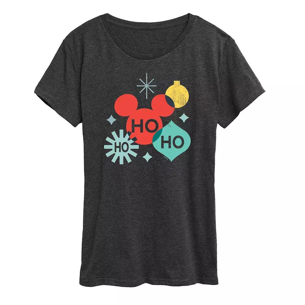 Disneys Mickey Mouse Womens Holiday Ho Ho Ho Graphic Tee, Girls Heather Grey Product Image