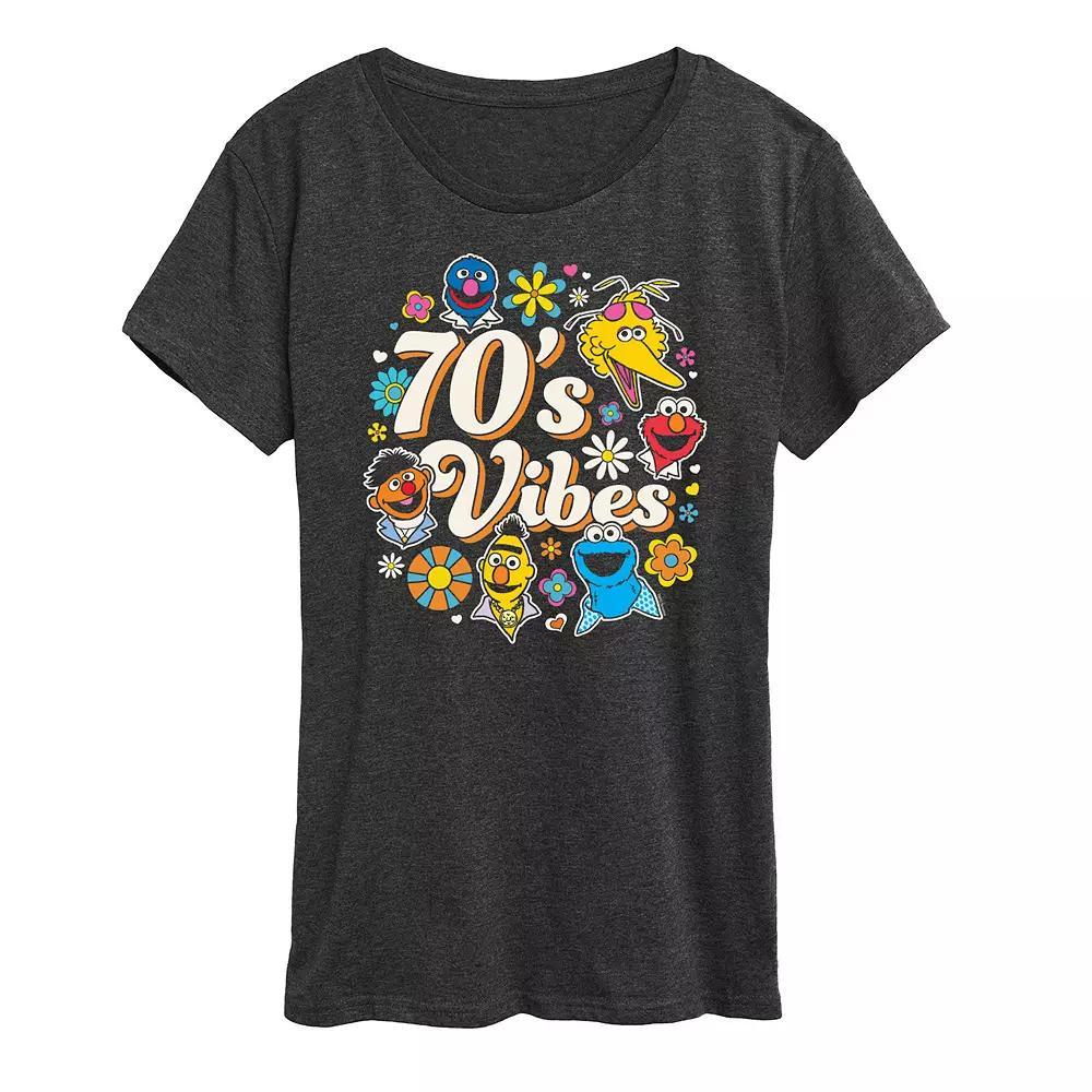 Women's Turtle And Flowers Graphic Tee, Size: Large, Grey Royal Blue Product Image