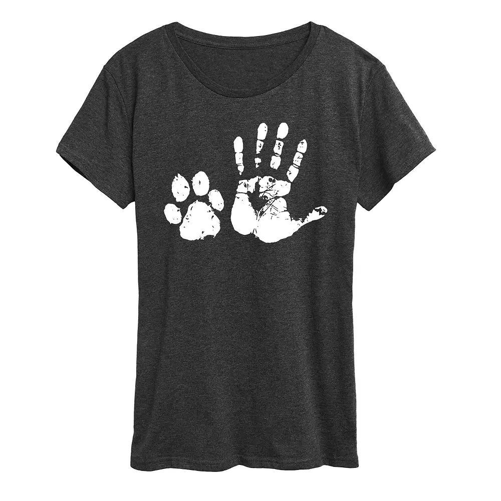 Womens Hand And Paw Print Graphic Tee, Girls Grey Red Product Image