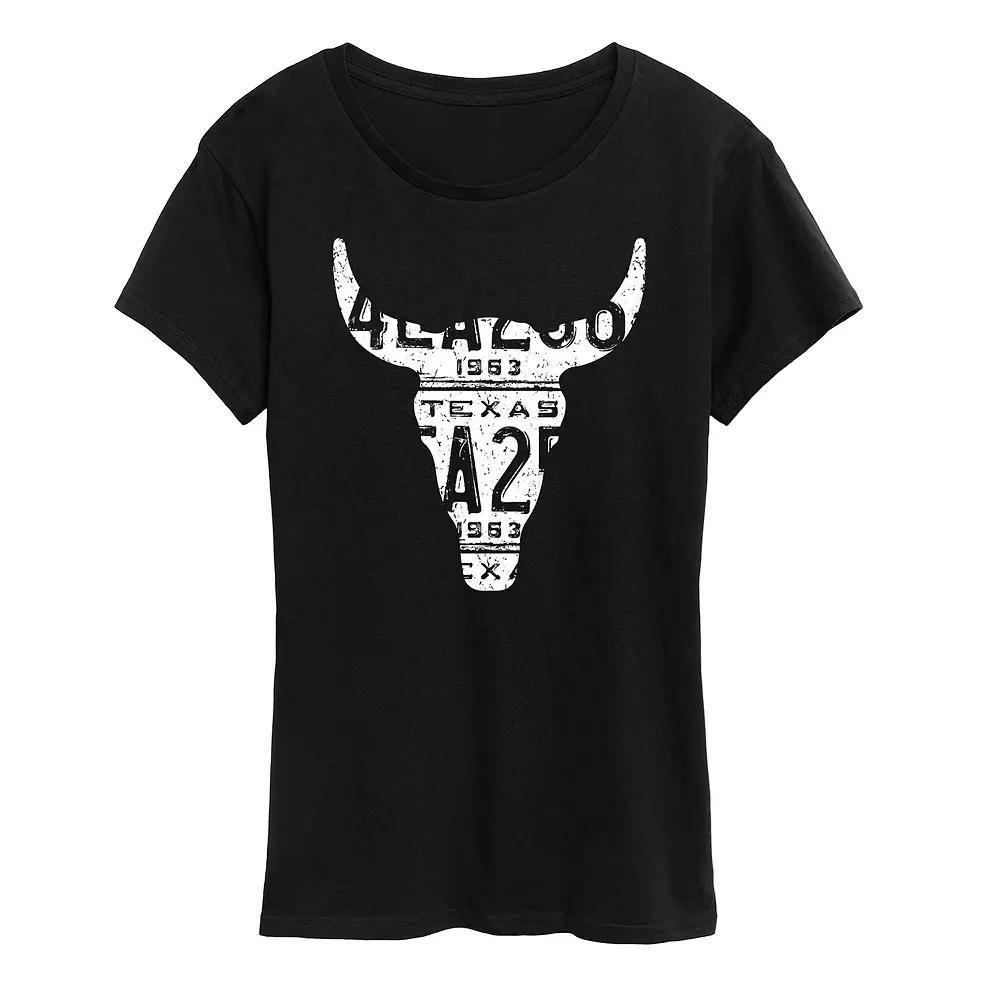 Womens Texas License Plate Steer Graphic Tee Heather Grey Product Image