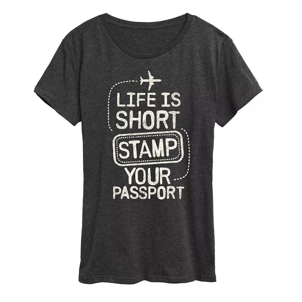 Women's Stamp Your Passport Graphic Tee, Size: Small, Grey Royal Blue Product Image