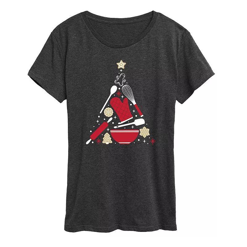 Womens Baking Christmas Tree Graphic Tee, Girls Heather Grey Product Image