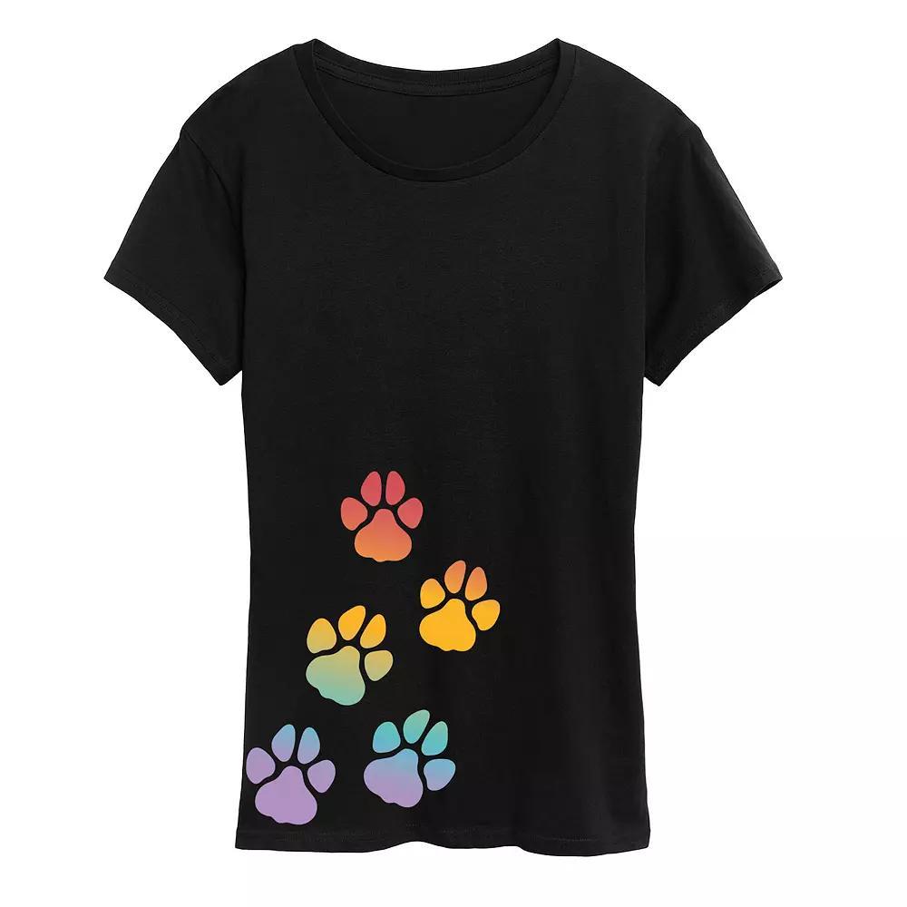 Womens Rainbow Paw Prints Graphic Tee Product Image