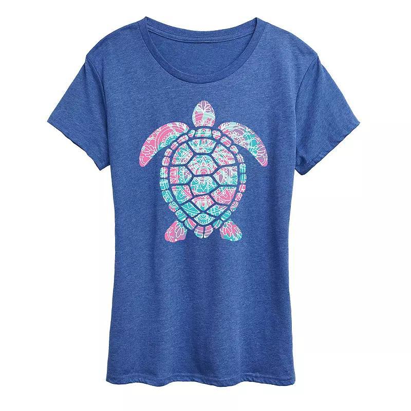 Womens Tie Dye Mandala Turtle Graphic Tee Blue Product Image