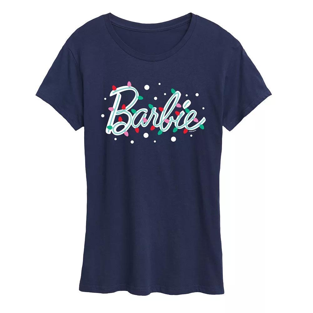 Womens Barbie Logo Holiday Lights Graphic Tee, Girls Blue Product Image
