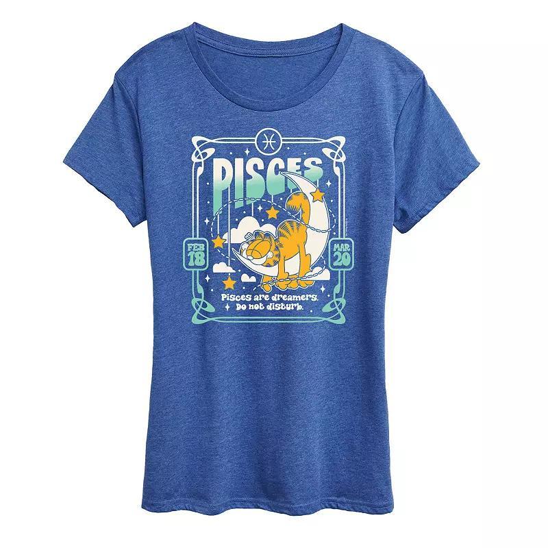 Womens Garfield Pisces Graphic Tee Grey Royal Blue Product Image