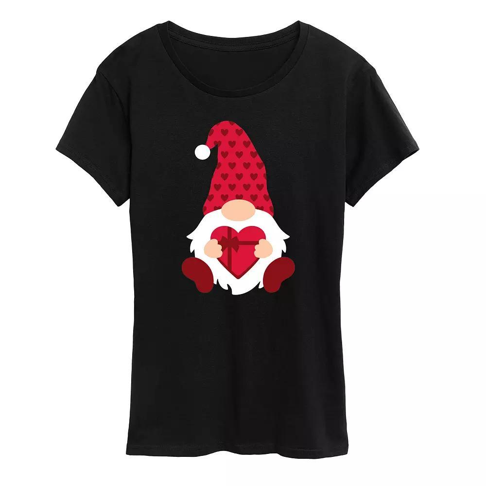 Women's Chocolate Heart Box Gnome Graphic Tee, Size: XL, Black Product Image