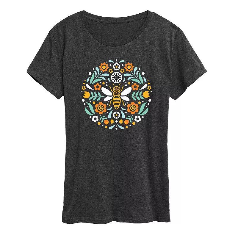Womens Scandinavian Bee Circular Design Graphic Tee Product Image