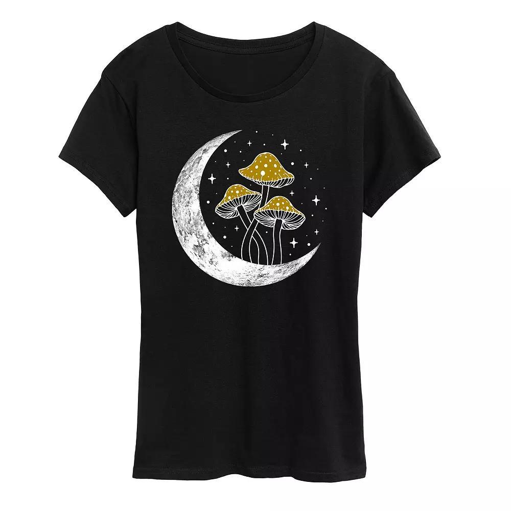 Womens Crescent Moon With Mushrooms Graphic Tee, Girls Grey Green Product Image