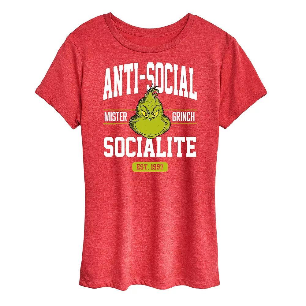 Women's Dr. Seuss The Grinch Anti Social Socialite Graphic Tee, Girl's, Size: XL, Grey Blue Product Image