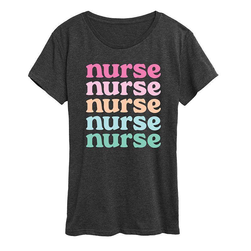 Womens Nurse Stacked Graphic Tee, Girls Heather Grey Product Image