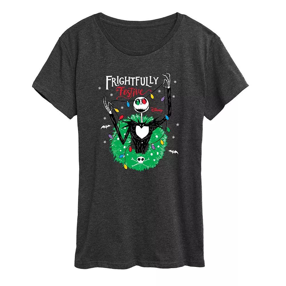 Disneys Nightmare Before Christmas Womens Festive Graphic Tee, Girls Heather Grey Product Image