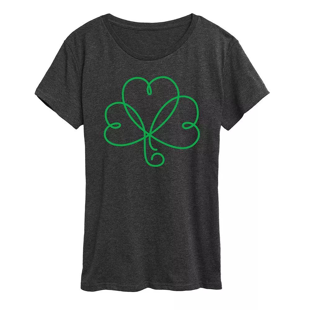 Women's Shamrock Hearts Line Art Graphic Tee, Size: Large, Heather Grey Product Image