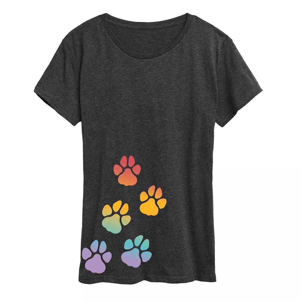 Womens Rainbow Paw Prints Graphic Tee Heather Grey Product Image