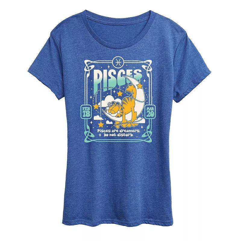 Womens Garfield Pisces Graphic Tee Grey Royal Blue Product Image