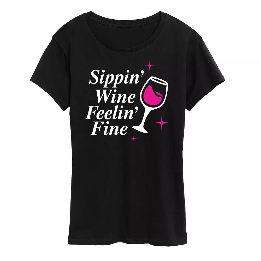 Womens Sippin Wine Feelin Fine Graphic Tee, Girls Product Image