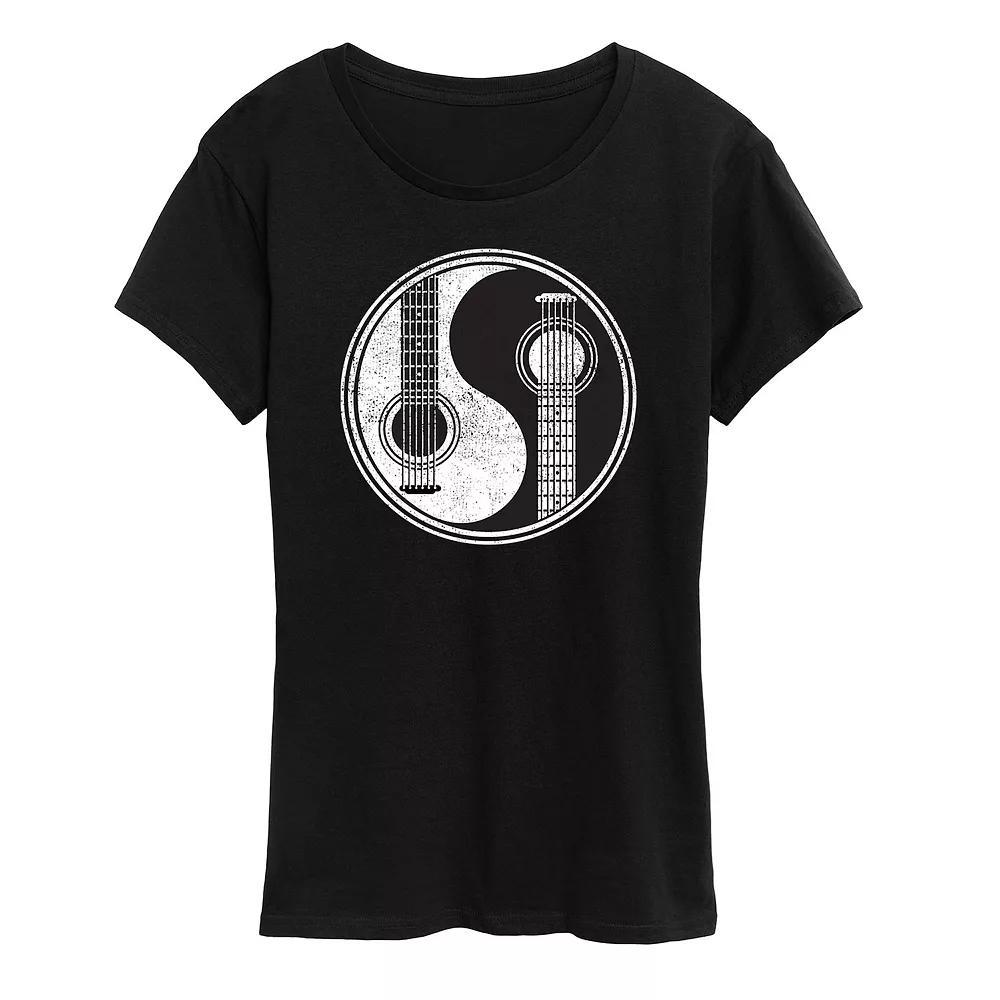 Womens Yin Yang Guitar Graphic Tee Grey Red Product Image