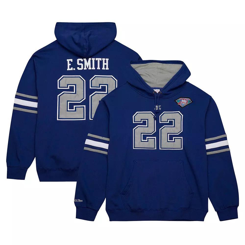 Men's Mitchell & Ness Emmitt Smith Navy Dallas Cowboys Retired Player Name & Number Pullover Hoodie, Size: Medium, Blue Product Image