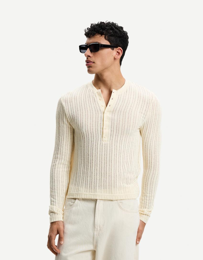 Open knit sweater with buttons Product Image