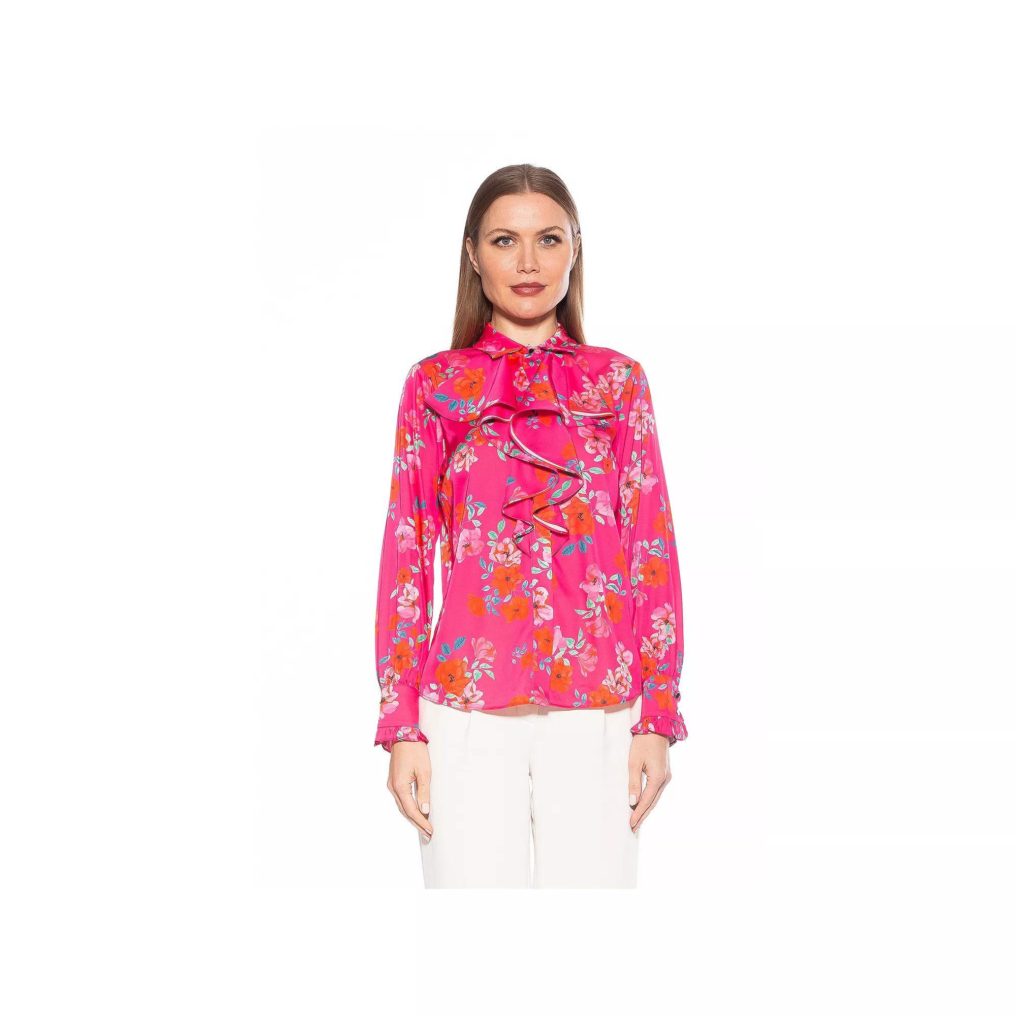 Women's ALEXIA ADMOR Brooks Silky Ruffle Blouse, Size: 2, Pink Floral Product Image
