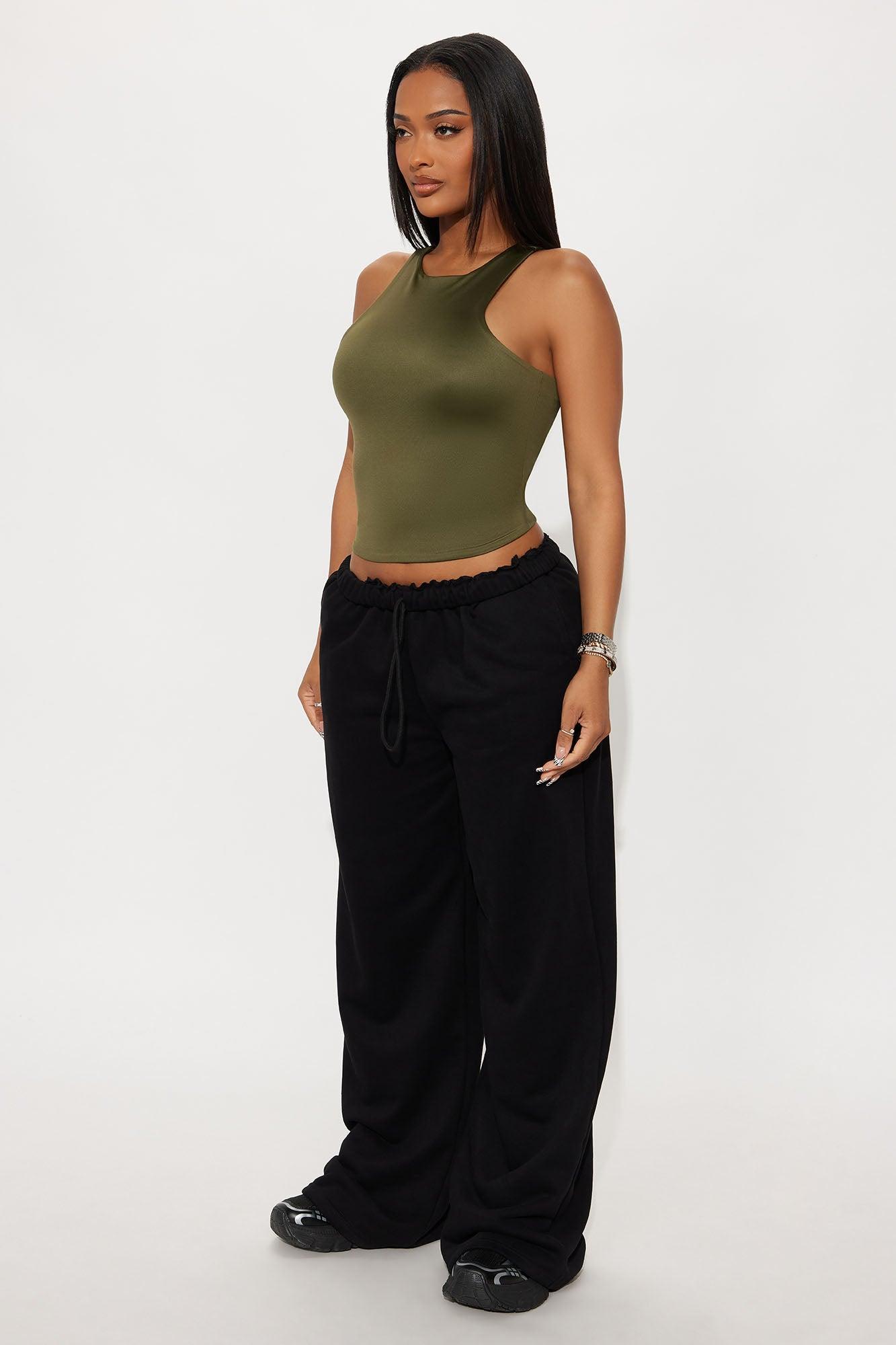Contour Double Lined High Neck Tank Top - Military Green Female Product Image