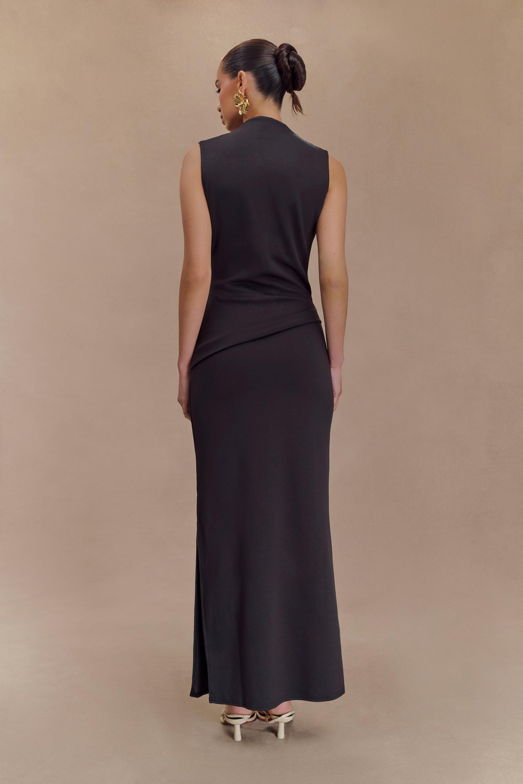 Lorelei Crepe Twist Midi Dress - Dark Charcoal Product Image