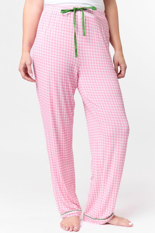 Good To Get Away Pink Gingham Pajama Pants Product Image