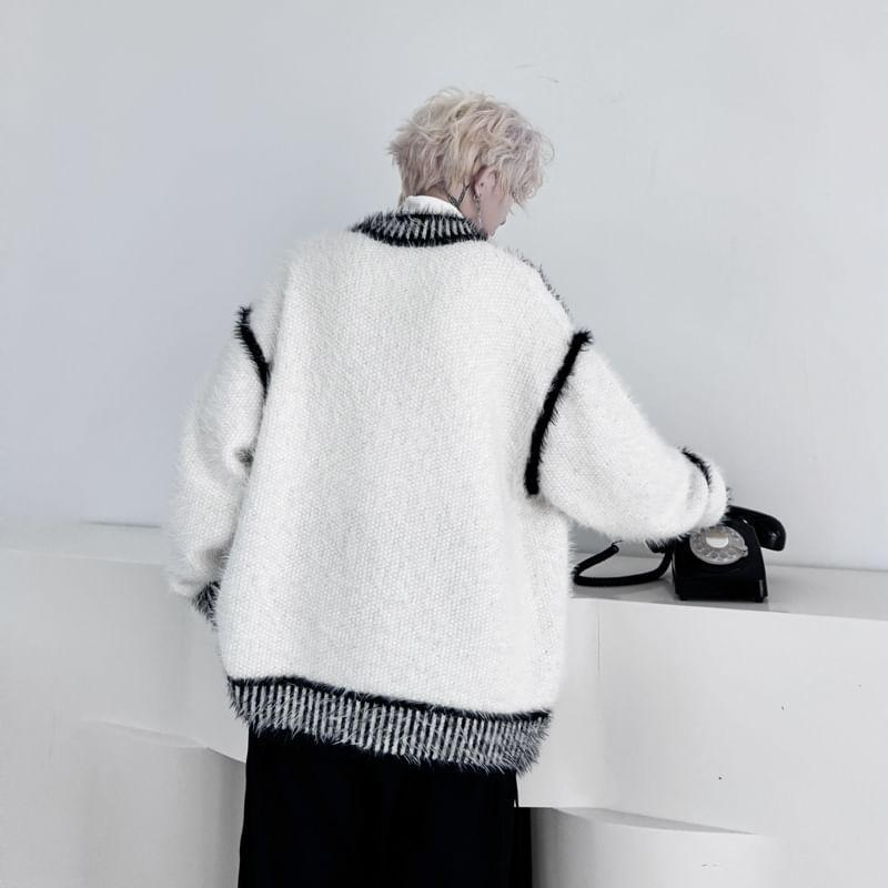 Round Neck Two Tone Oversized Cardigan Product Image