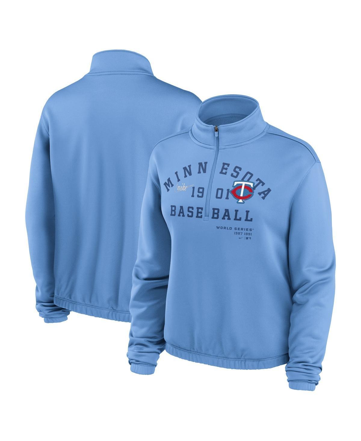 Women's Nike Light Blue Minnesota Twins Rewind Splice Half-Zip Semi-Cropped Bubble Hem Sweatshirt, Size: Small Product Image