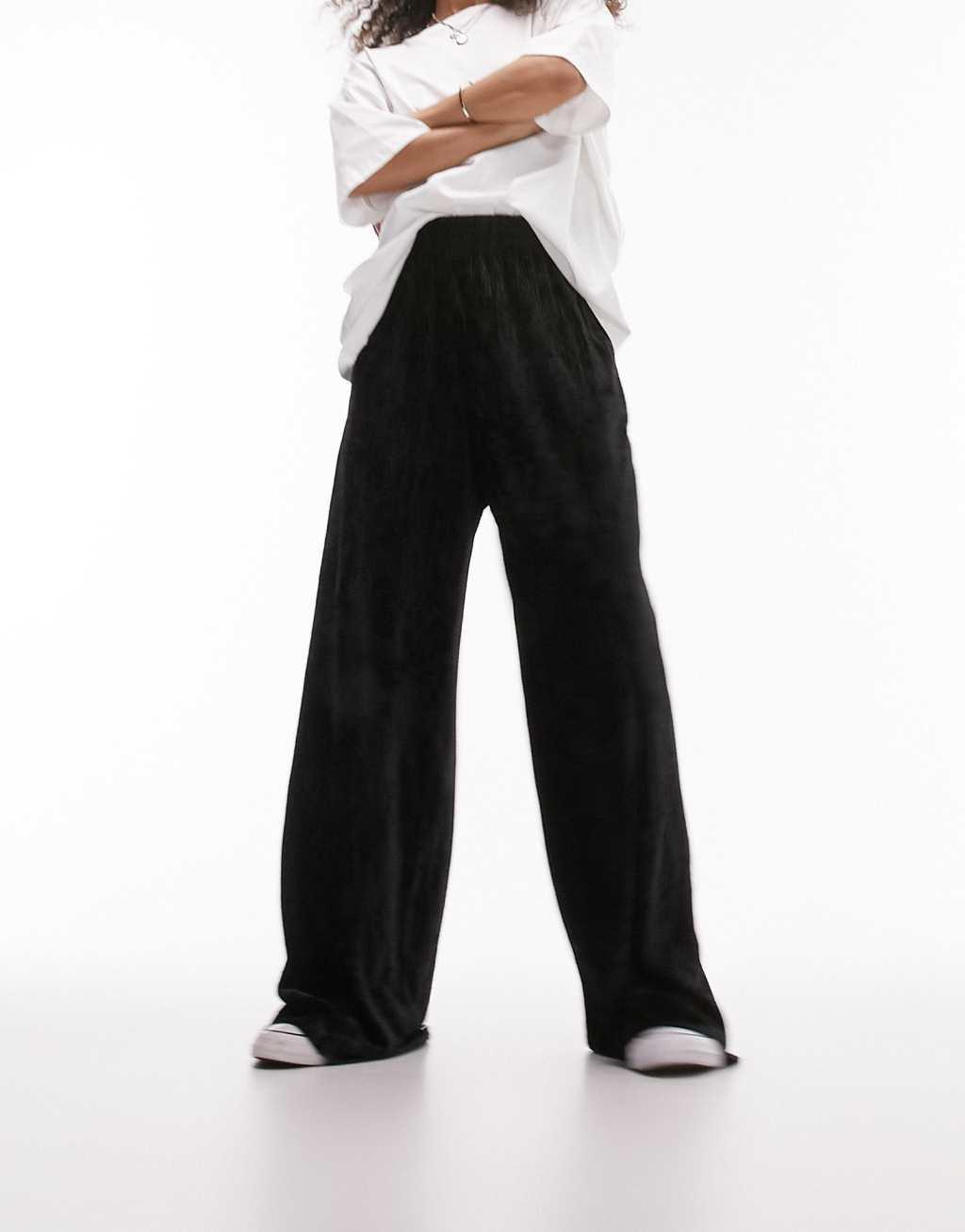 Topshop velvet plisse pull on wide leg pants Product Image