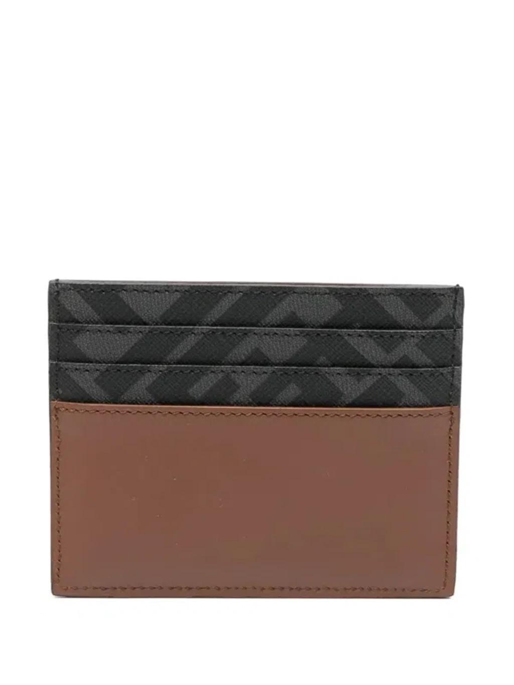 FENDI Leather And Ff Canvas Squared Card Holder In Brown Product Image