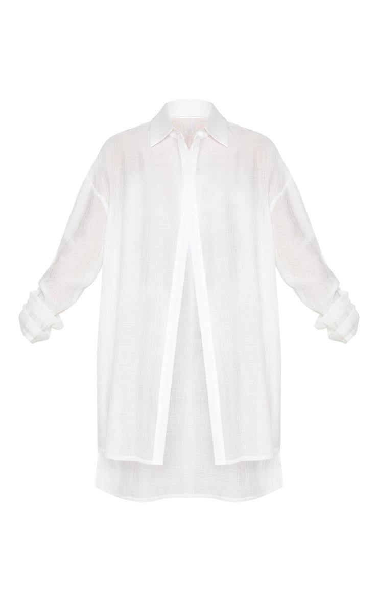 Ecru Oversized Textured Woven Beach Shirt Dress Product Image