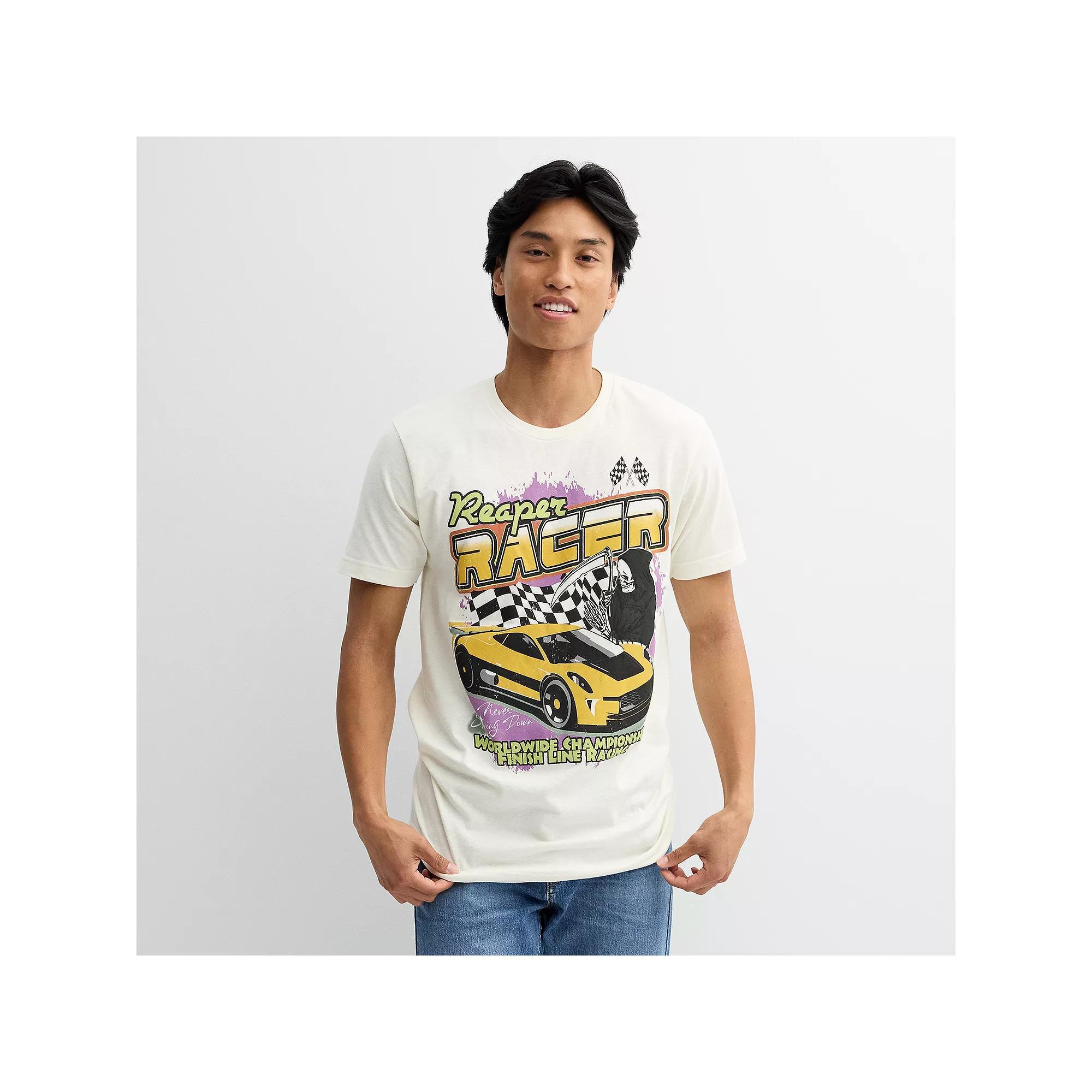 Men's "Reaper Racer" Vintage Oversized Graphic Racing Car Tee, Size: Small, Tofu Product Image