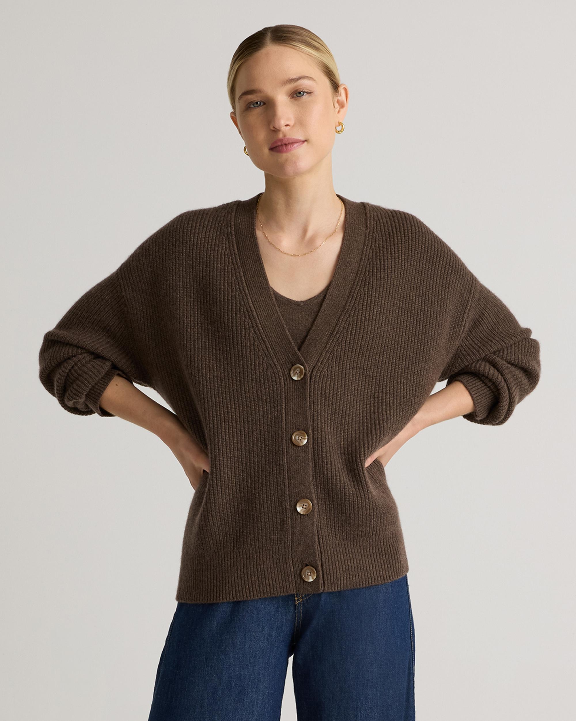 Mongolian Cashmere Fisherman Cropped Boxy Cardigan Sweater Product Image