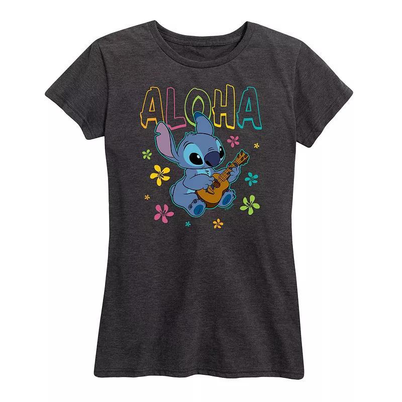 Disneys Lilo & Stitch Womens Aloha Stitch Graphic Tee Heather Grey Product Image