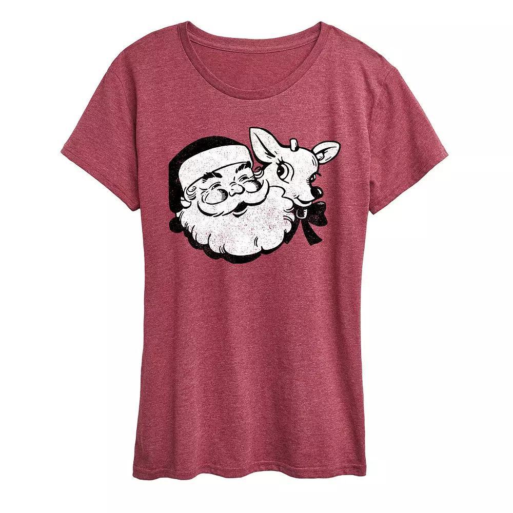Women's Santa And Reindeer Graphic Tee, Girl's, Size: XXL, Grey Wine Product Image