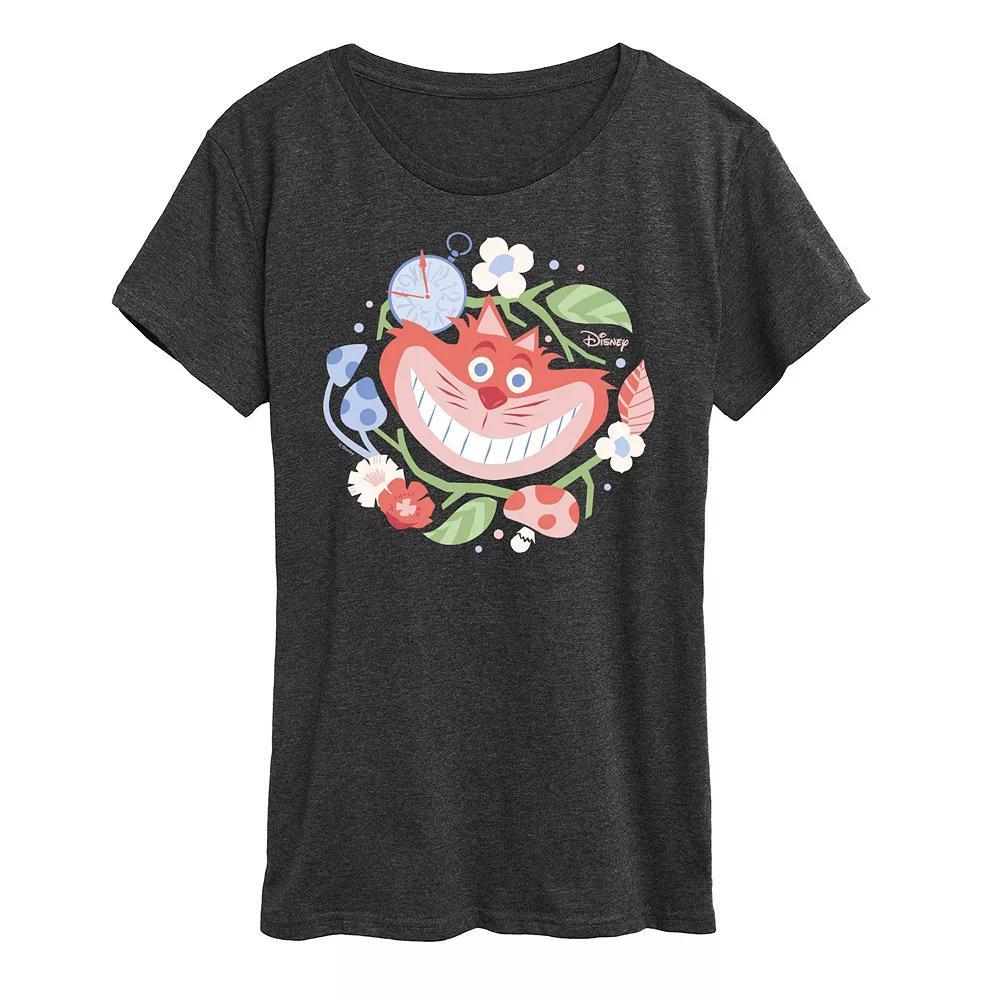 Disneys Alice in Wonderland Cheshire Cat Womens Circle Graphic Tee Heather Grey Product Image