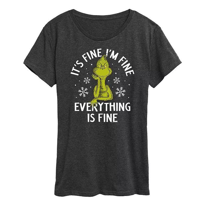 Women's Dr. Seuss Grinch It's Fine I'm Fine Graphic Tee, Size: Large, Black Product Image