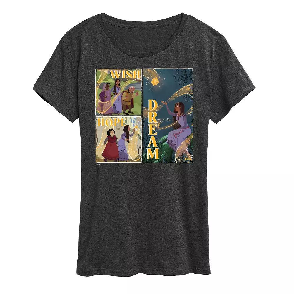 Disneys Wish Womens Wish Hope Dream Graphic Tee, Girls Heather Grey Product Image