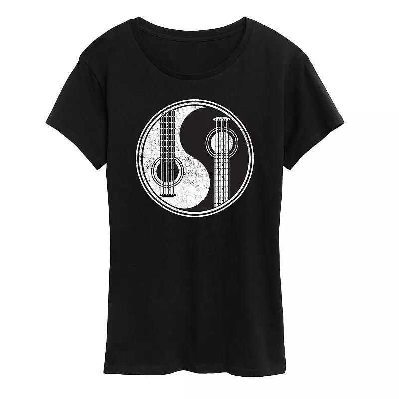 Womens Yin Yang Guitar Graphic Tee Grey Red Product Image