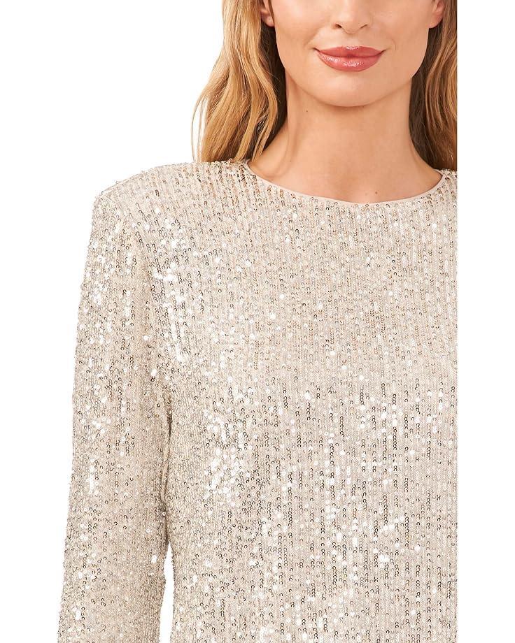 Long Sleeve V-Neck Top W/ Combo Sleeve & Neckline Product Image