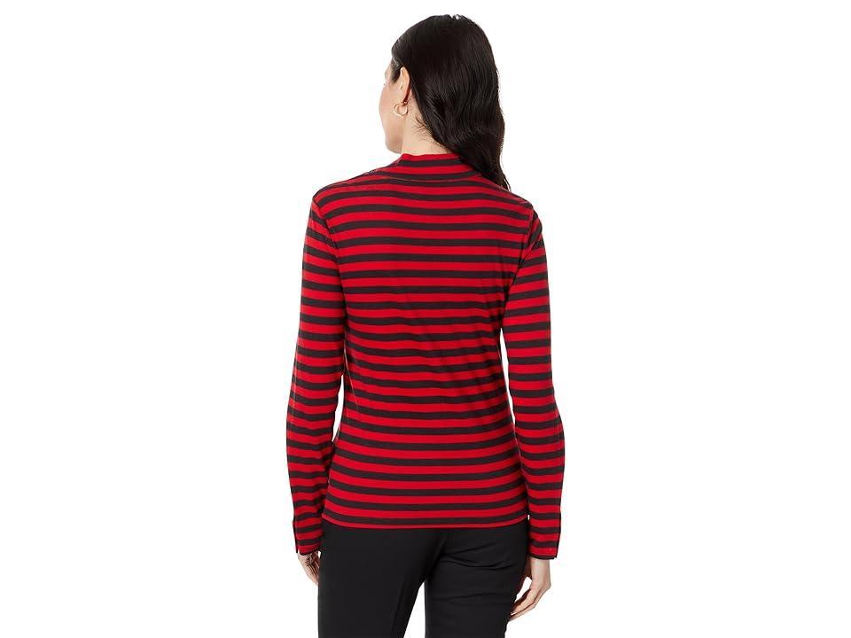 Tommy Hilfiger Long Sleeve Stripe Tie Neck Top White) Women's Clothing Product Image