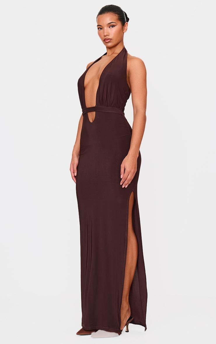 Chocolate Double Layer Skinky Wrap Waist Maxi Dress Product Image