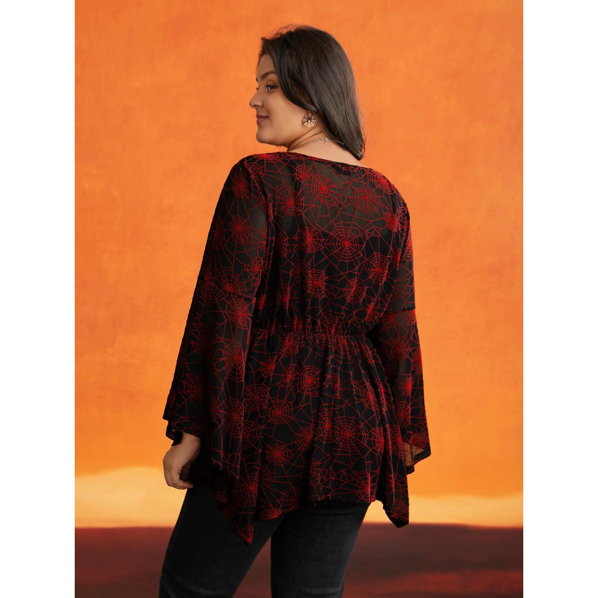 Plus Size Scarlet Elastic Mesh Webbed Wonder Blouse Women Elegant Extra Long Sleeve Round Neck Everyday Blouses BloomChic 14-16/1X Product Image