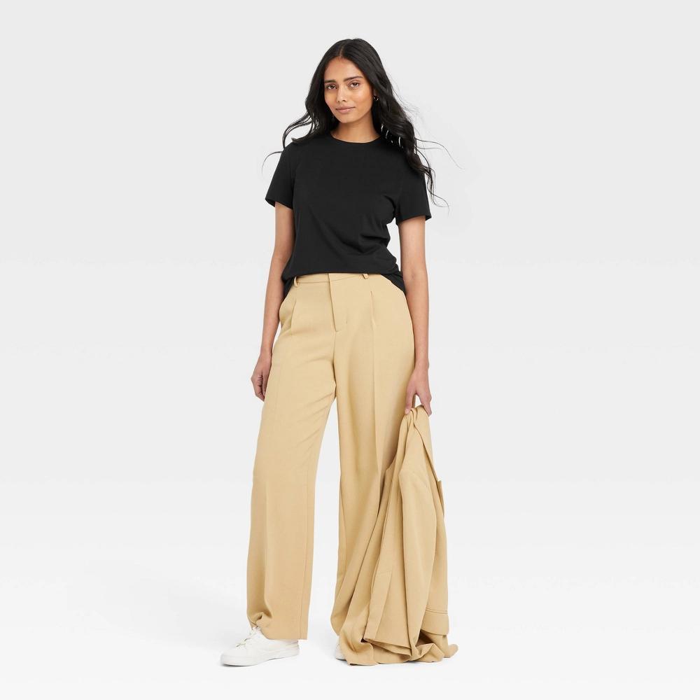 Women's Short Sleeve T-Shirt - A New Day™ Dark Black L: Crew Neck, Jersey Fabric Product Image