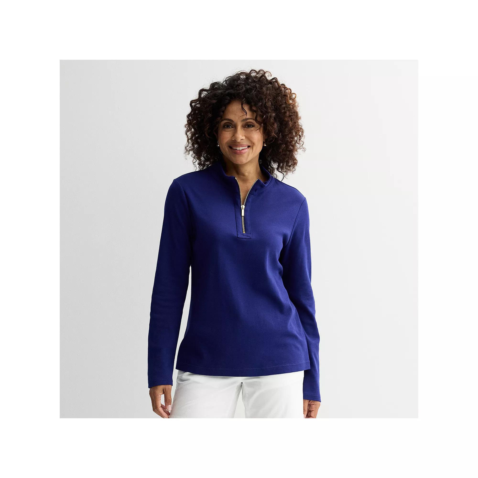 Womens Croft & Barrow Quarter-Zip Stand Collar Pullover Jefferson Blue Product Image
