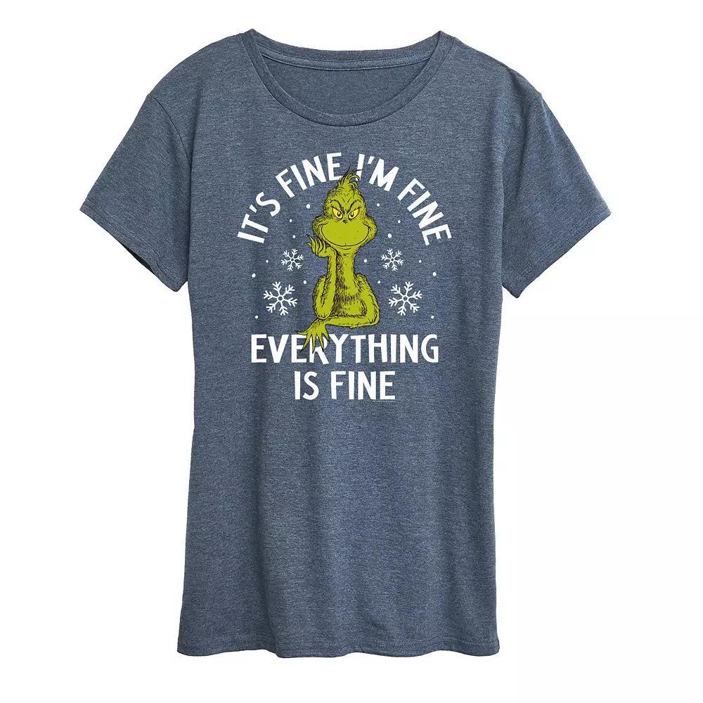 Women's Dr. Seuss Grinch It's Fine I'm Fine Graphic Tee, Size: Large, Black Product Image