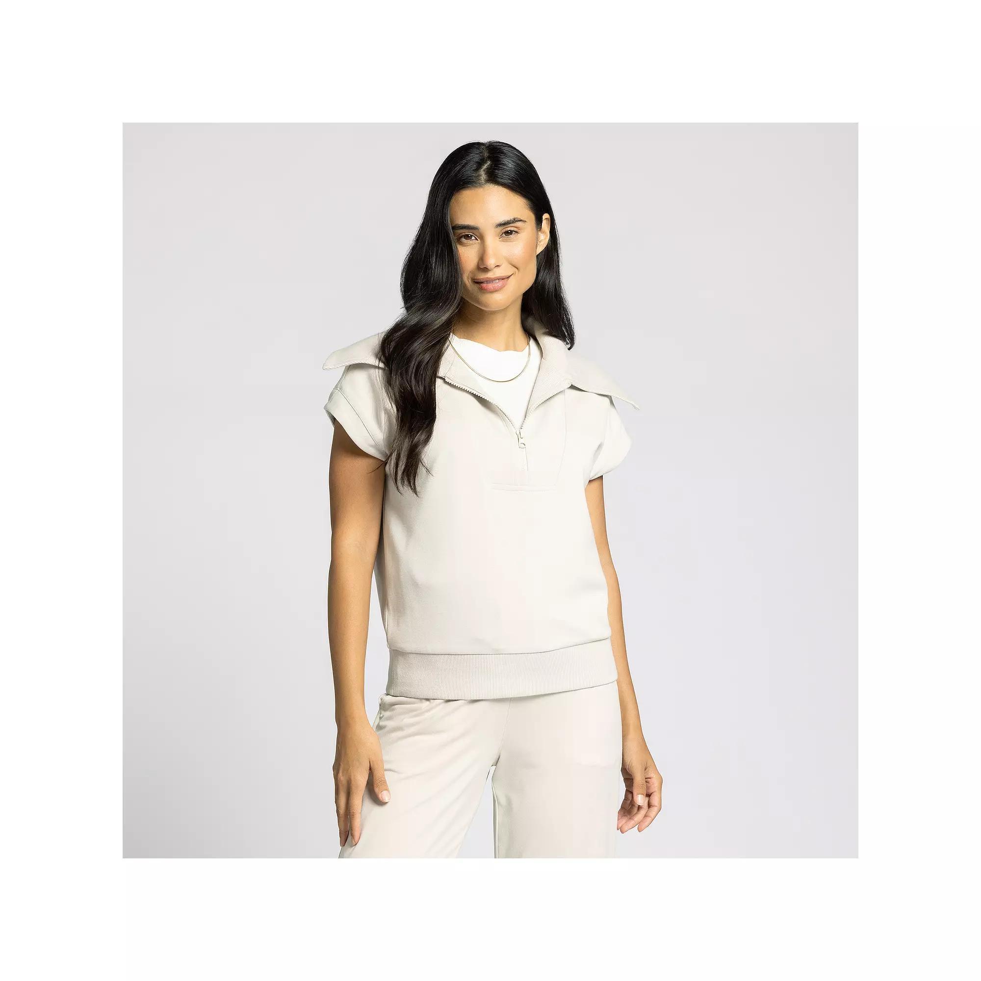 Women's Thread & Supply Half-Zip Short Sleeve Dolman Top, Size: XL, Brown Product Image